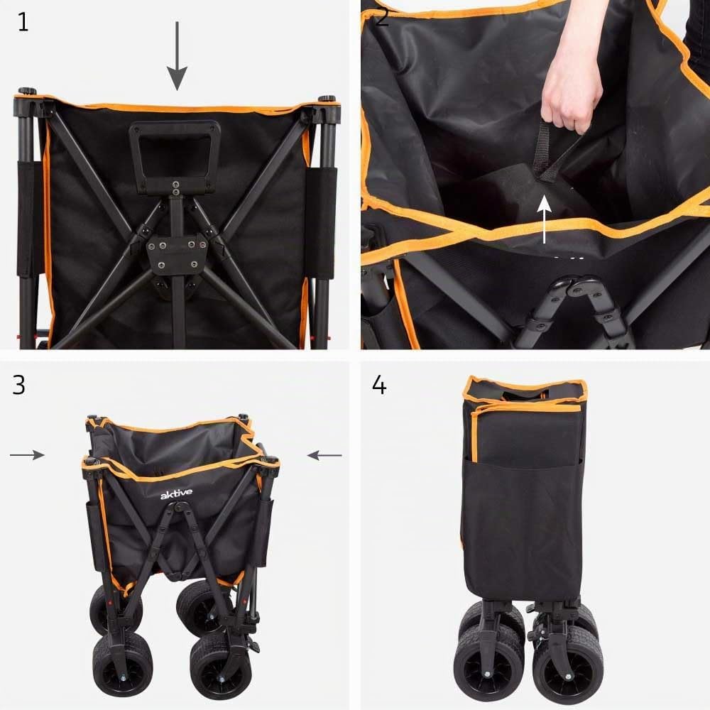 AKTIVE Carrello da trasporto pieghevole, Spiaggia, Giardino, Campeggio, Fino a 80 kg, Ruote robuste e ruote girevoli a 360° con freno, Maniglia multiangolo