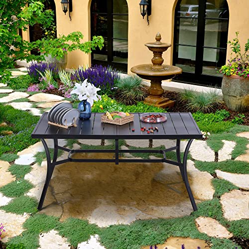 MIXPATIO Outdoor Patio Dining Table with Umbrella Hole, 6 Person Metal