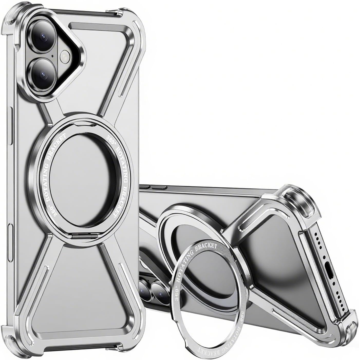 QIWEIQING Etui szkieletowe do iPhone'a 17 16.0 cm, ochrona klasy wojskowej, magnetyczna podpórka 360°, kompatybilna z MagSafe, tytanowa, odporna na wstrząsy osłona do iPhone 17 16.0 cm, srebrne, THJ