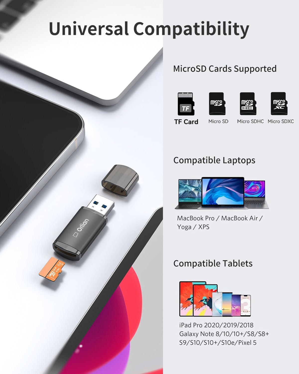 Paquete de 10 lectores de tarjetas micro SD USB 3.0, adaptador de tarjeta de velocidad de 5 Gbps compatible con Windows, Mac MacBook Pro/Air, iPhone 15 Pro/Max, Android y más, negro (tarjeta micro SD