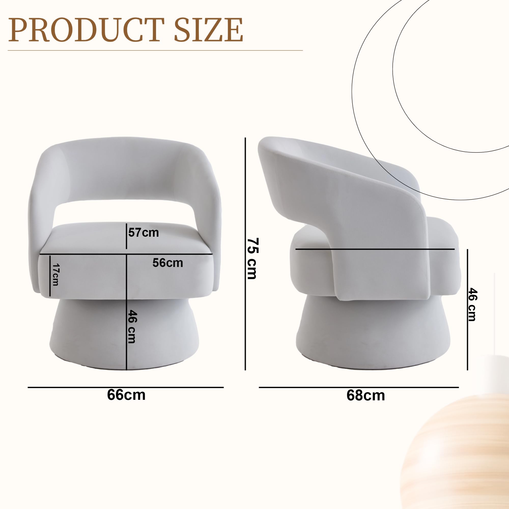 360° drehbarer Drehsessel & Polstersessel mit Samtbezug – Loungesessel & Rundfaßstuhl, weiche Schaumpolster, ergonomische Rückenlehne, Metall-Drehfuß, für Wohnzimmer & Schlafzimmer, Beige