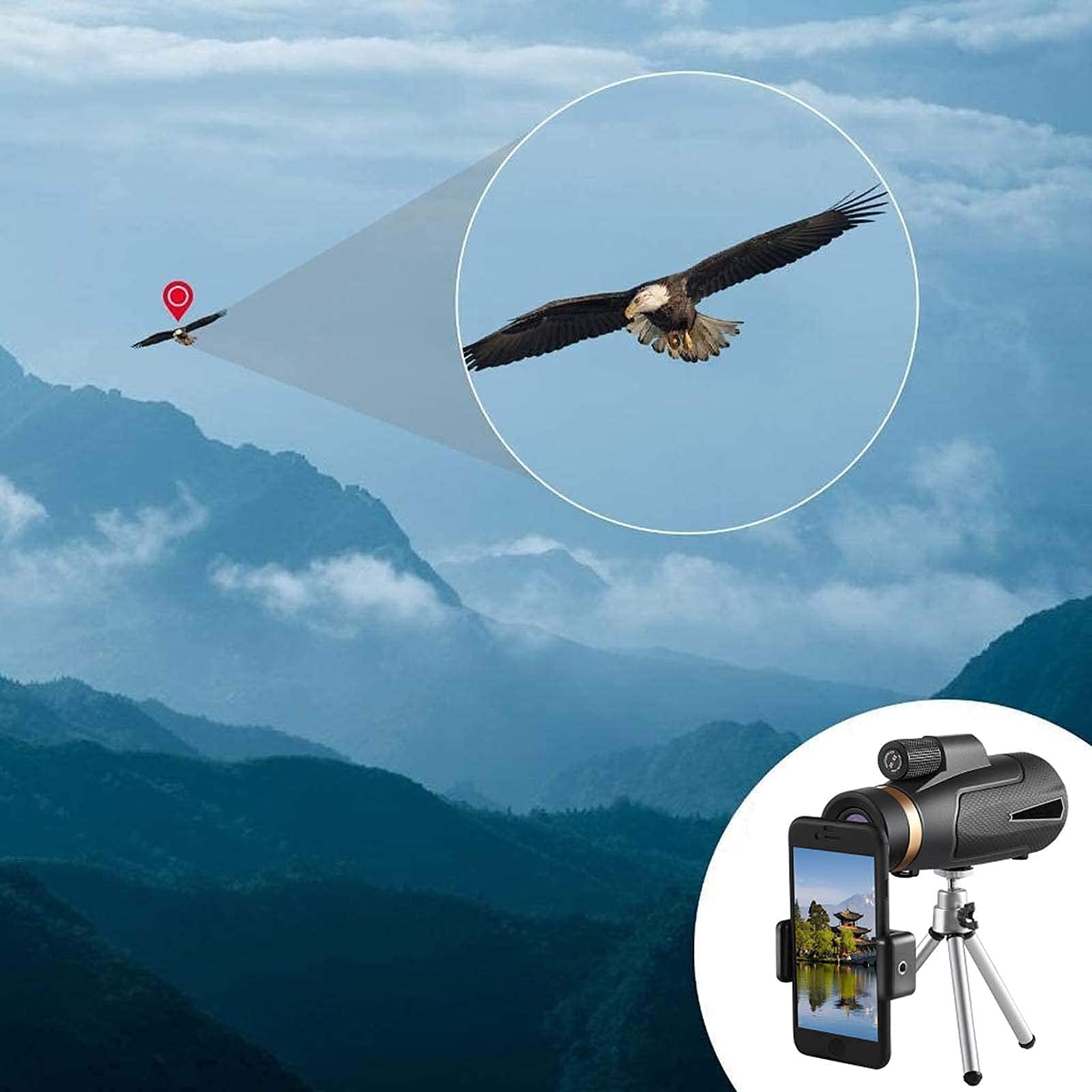 LYGXWJFC Lornetka ze smartfonem Holde 12x50 High Monocular Scope i przenośna luneta dla dorosłych Obserwacja ptaków Hun