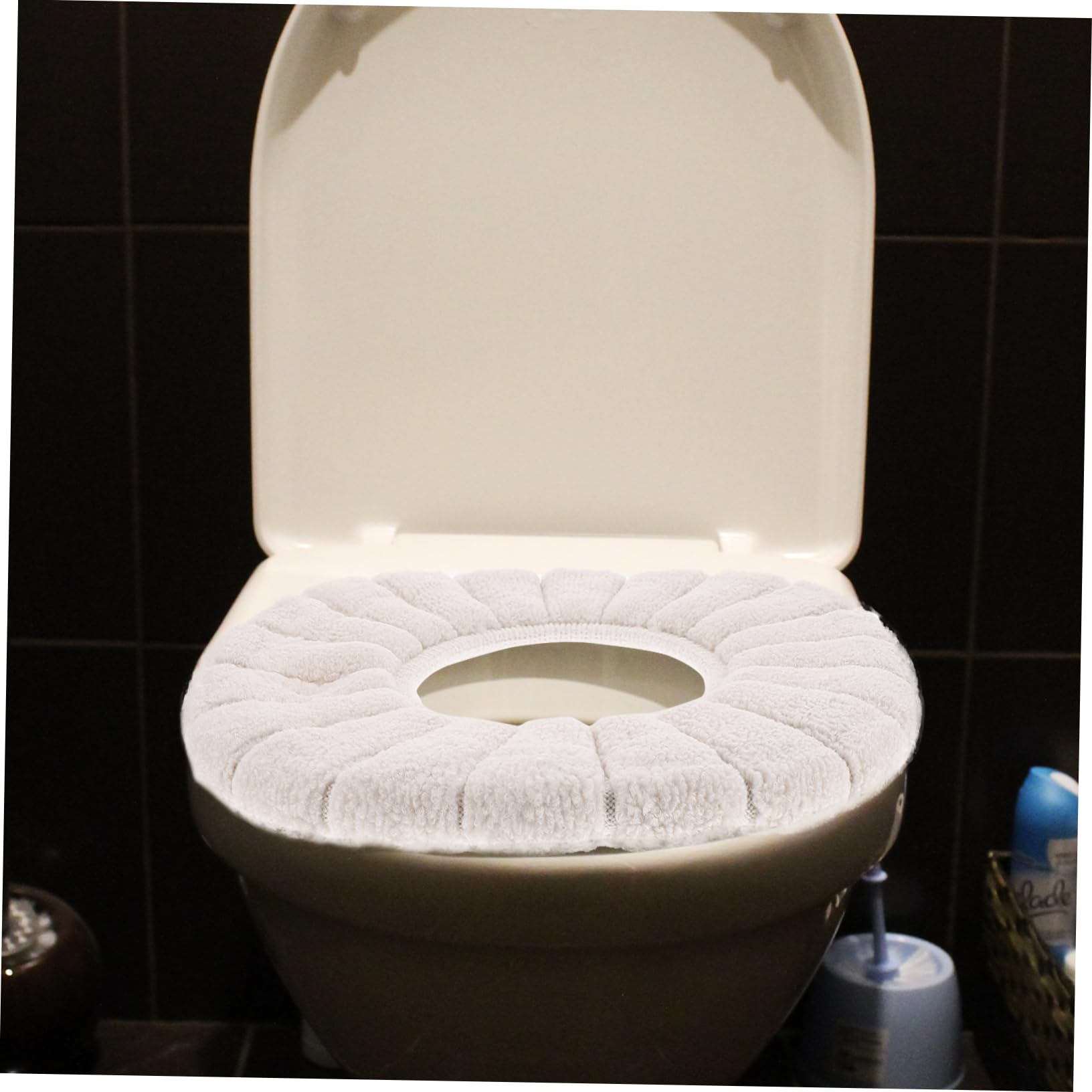 HOMOCONO Universal Toilet Seat Covers Warm Cozy O-shaped Pads Stretchable Washable Reusable Random Style