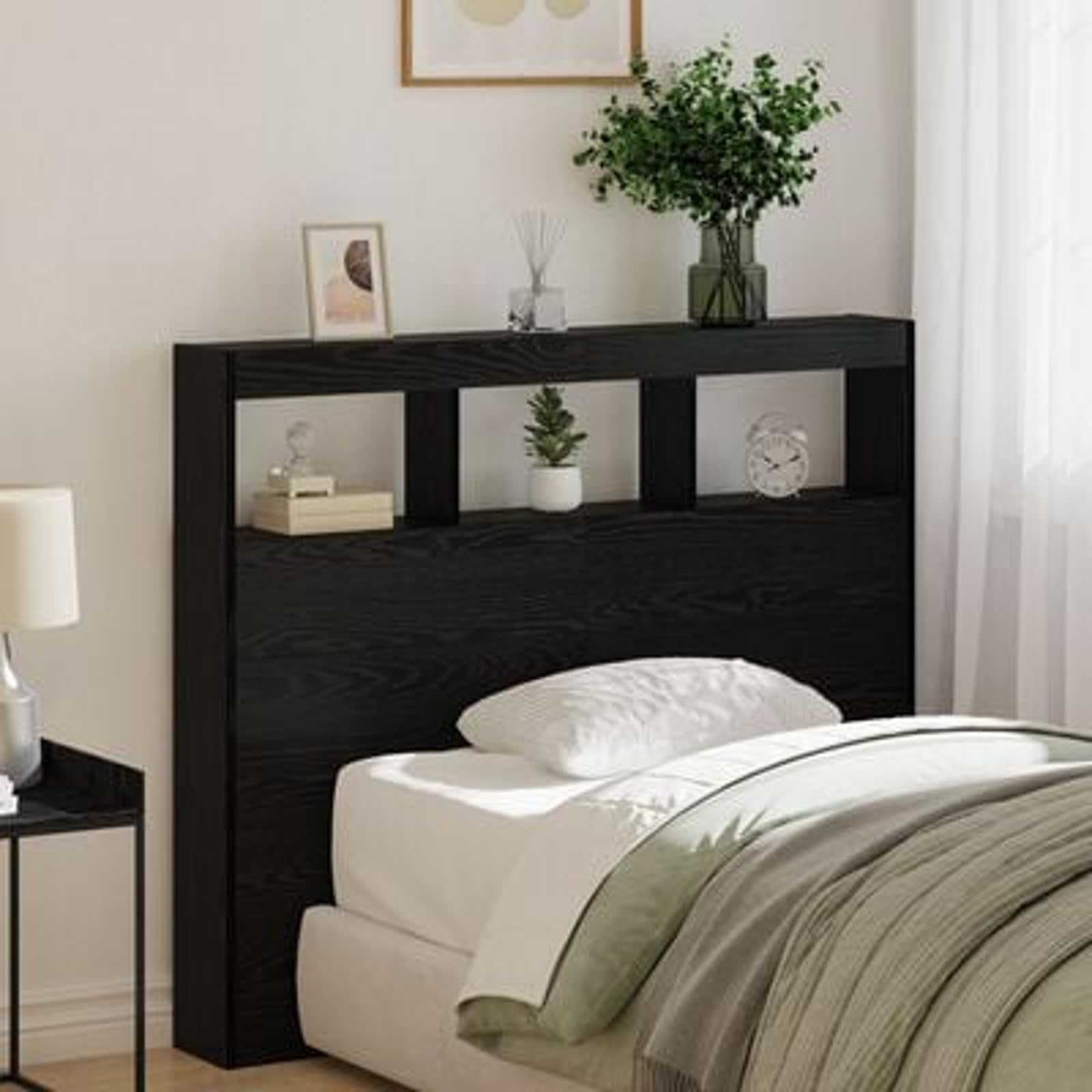 Brokky 869113 Testata in Rovere Nero Rovere Nero Legno ingegnerizzato 120 x 17 x 102 cm Testata in Legno,Testata Letto Matrimoniale Muebles Dormitorio Spalliera Letto Testiere per Letto Matrimoniale