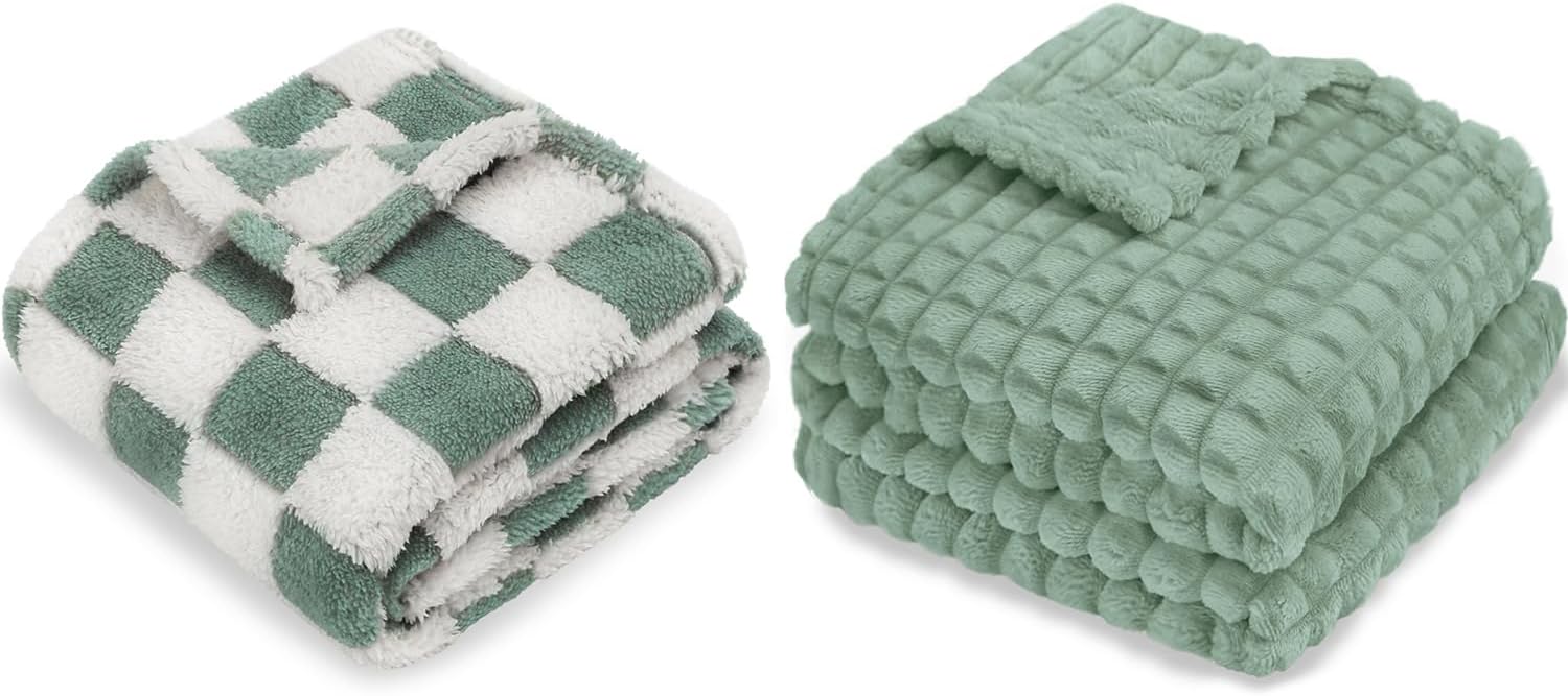 HOMRITAR Checkered Baby Blanket for Boys Girls Warm Cozy Reversible Checkerboard Toddlers Blanket, Fluffy Fuzzy Plush Lightweight Bed Blanket with Chessboard Grid Design 380GSM