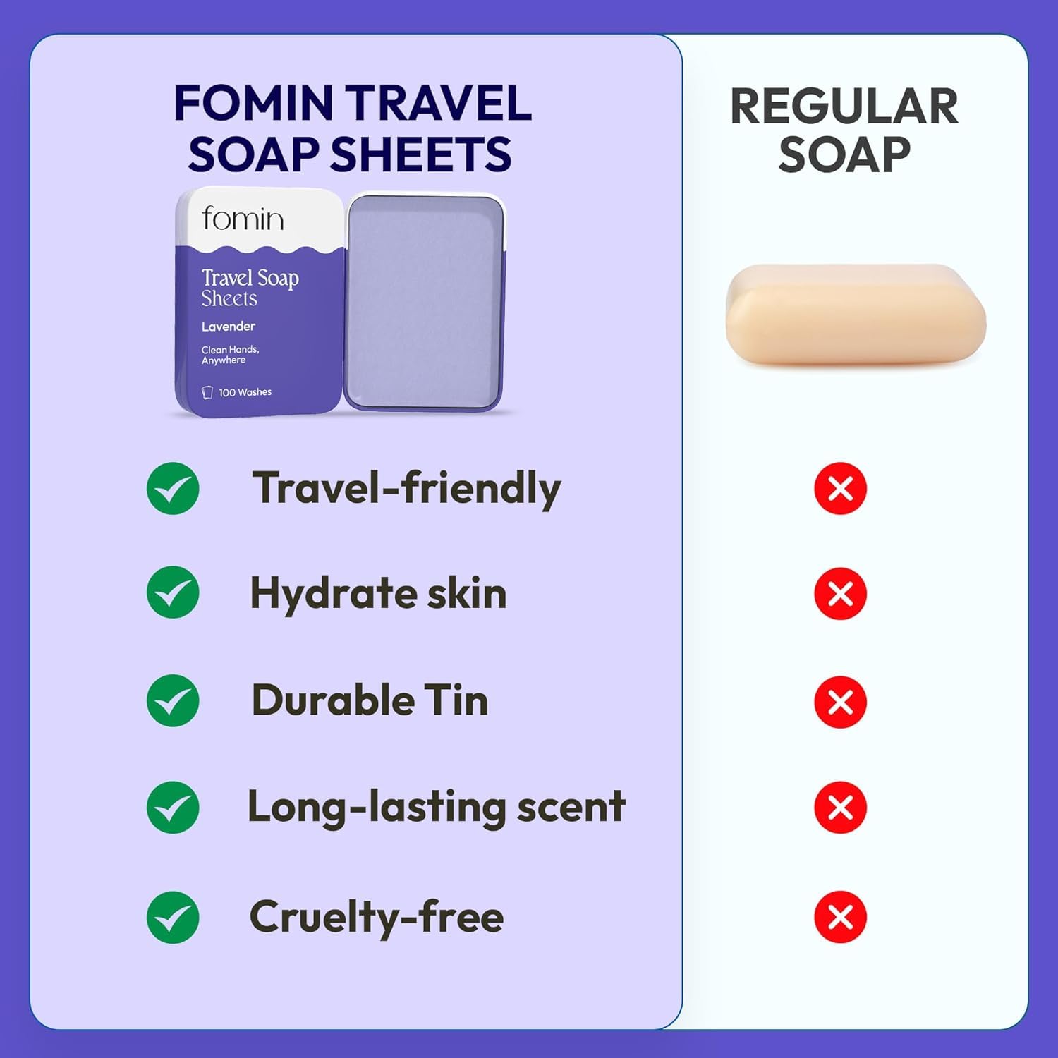 FOMIN - Láminas de jabón de papel antibacteriano para viajes - (300 hojas) lavanda - Hojas de jabón de manos portátiles de viaje, mini jabón de manos soluble para acampar para lavarse las manos