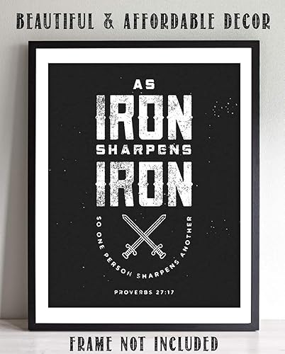 Vista 7 de Iron Sharpens Iron - Christian Bible Verse Wall Art, Rustic Scripture Wall Decor Print For Home Decor, Office Decor, Great Christian Decor Gift
