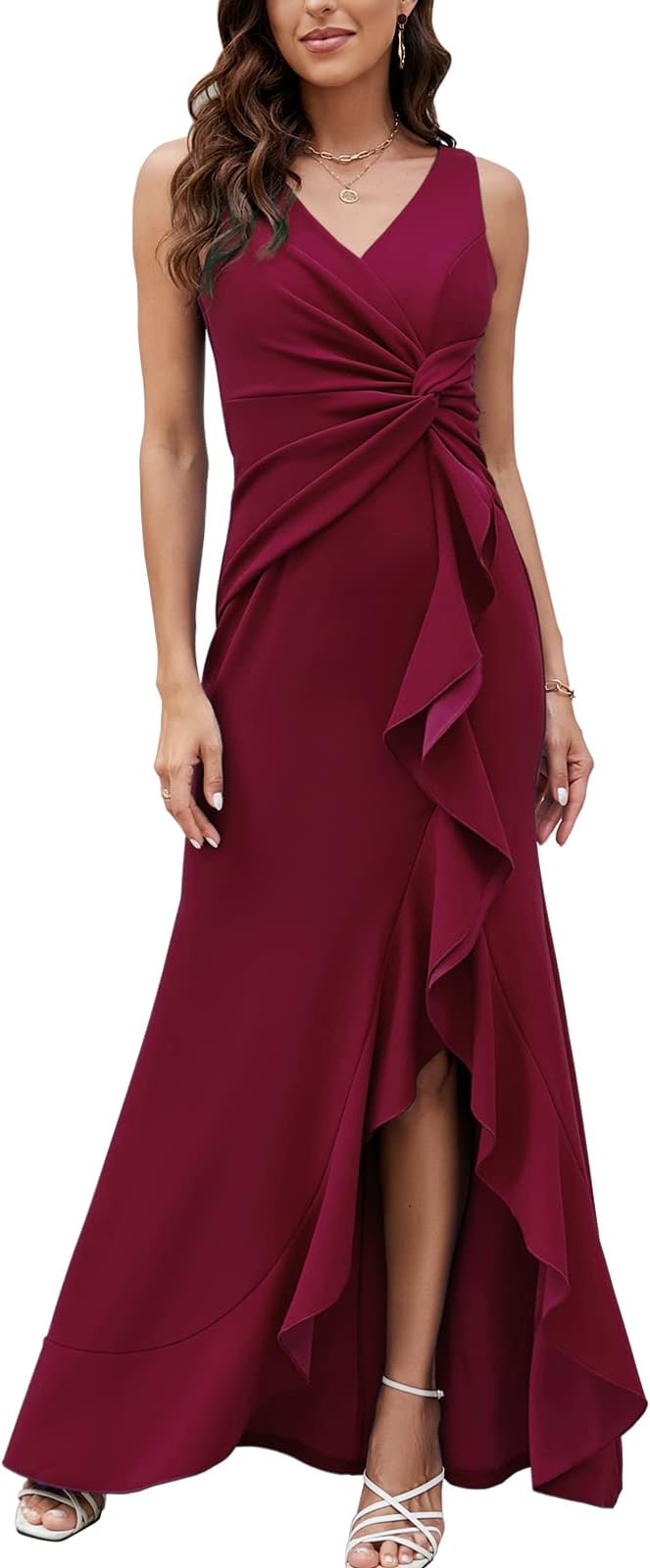 FQA Formal Evening Dresses for Women Elegant Evening Party Prom Dress Long Sexy V Neck Sleeveless Split Wrap