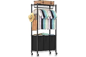 Rolling Laundry Cart with Wheels and Hanging Bar