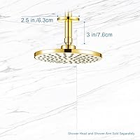 Vista 5 de OFFO Brazo de ducha con brida, oro brillante de 3 pulgadas, cabezal de ducha de lluvia de repuesto, brazo recto, montado en techo para cabezal