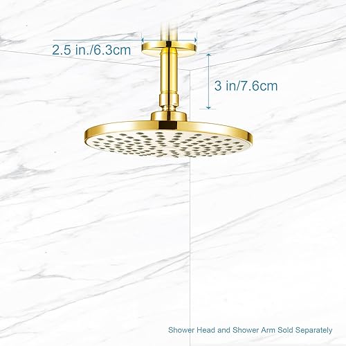 Miniatura 5 de OFFO Brazo de ducha con brida, oro brillante de 3 pulgadas, cabezal de ducha de lluvia de repuesto, brazo recto, montado en techo para cabezal
