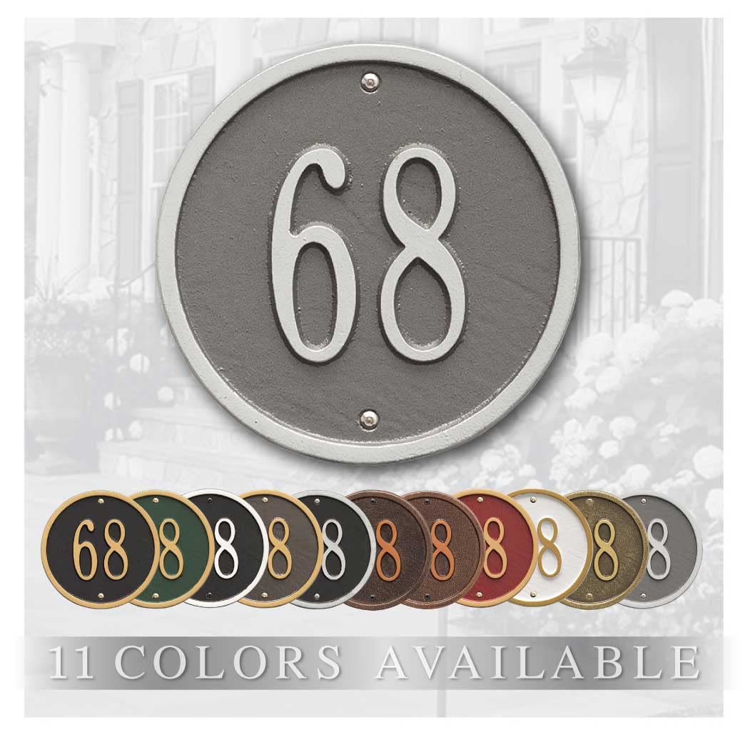 Small-Size Whitehall™ Personalized Round Cast Metal Address Plaque. Made in the USA. BEWARE OF IMPORT IMITATIONS. Display Your Address and Street Name