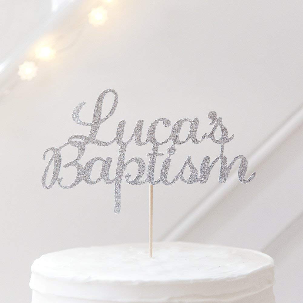 Christening Cake Topper Personalised With New Baby Name Baptism Cake Topper Party Decoration Gold Glitter Or Silver Glitter Baby Boy Or Girl New Name Baby Decoration Christening Cake Banner Amazon Co Uk Handmade