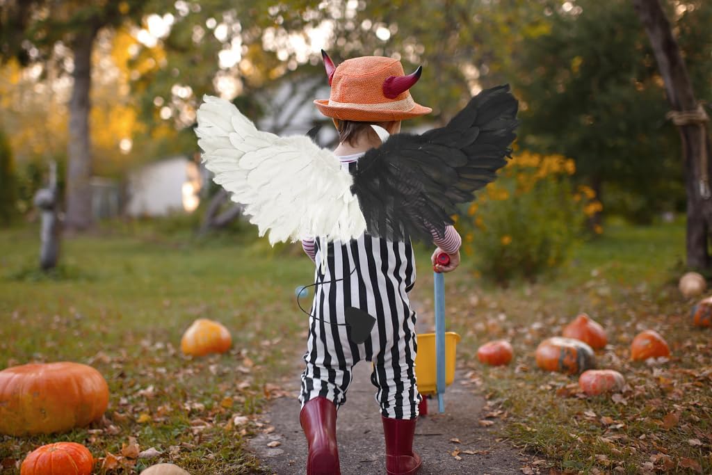 Ailes De Diable & Cornes – Déguisement Halloween Ailes D’ange En Plumes – Accessoire Fête Pour Fille Et Femme - 7