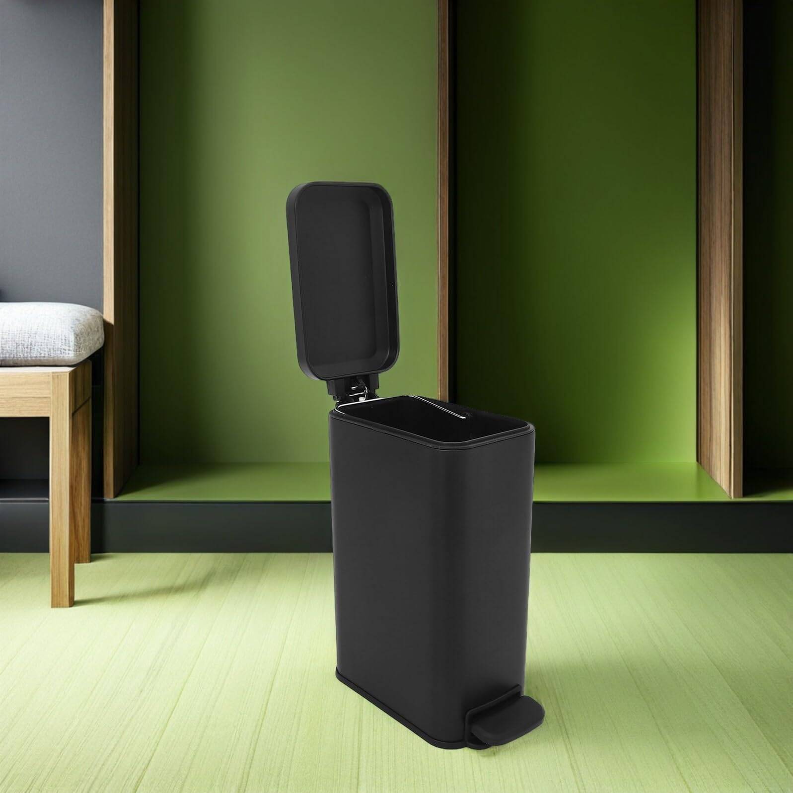 Didiseaon Papelera Estrecha con Tapa y Pedal de Acero Inoxidable Cubo de Basura con Cierre para Dormitorio Oficina y Cocina Diseño Delgado para Espacios Reducidos