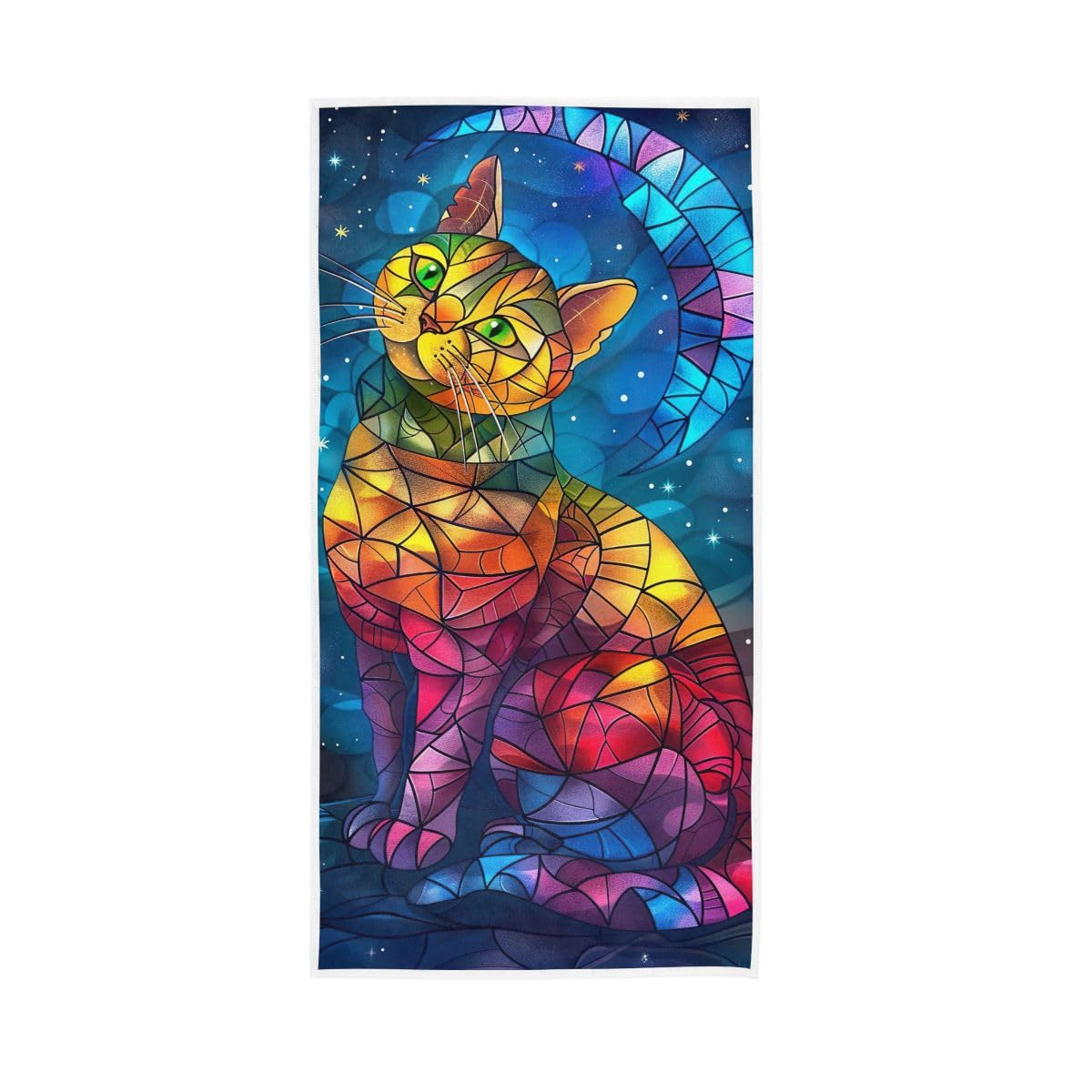 HUYGD Cartoon Cat Moon Colorful Hand Towel, 15 x 30 Inches, Soft Highly Absorbent Towels for Bathroom Gym Hotel