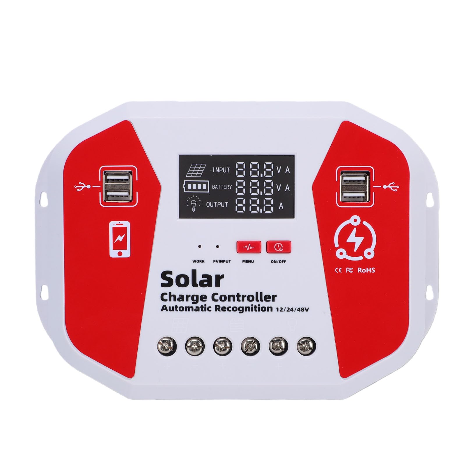 Asixxsix Regolatore di Carica Solare 100A, Display LCD con Rilevamento Automatico 12V 24V 36V 48V con Ricarica USB a 4 Porte, con Batterie Al Litio Gel AGM e Al Piombo