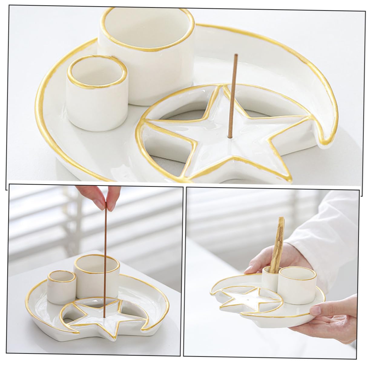 Soporte para Incienso de Cerámica Blanco Bandeja para Quemar Hierbas Aromáticas y Varillas, Difusor de Aroma Elegante y Decoración Artística Hogar