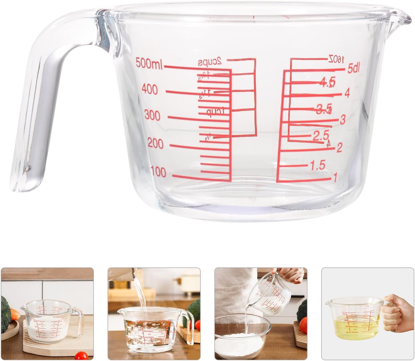 Heat-resistant Glass Measuring Cup with Scale Large Capacity Kitchen Baking Tool for Cooking and Drinking Wear-resistant Transparent Drinkware with Comfortable Anti-scald Handle