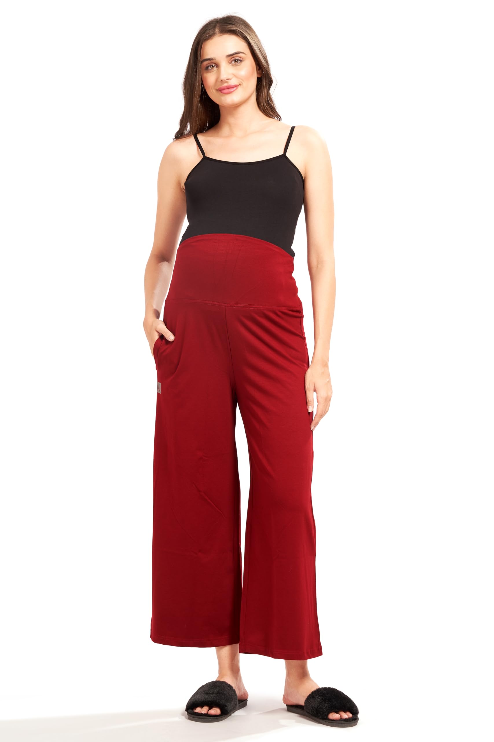 AV2 Women's Cotton Lycra Stretchable Relaxed Fit Maternity Pants | Maternity Yoga Pants | Maternity Trousers Maroon Large 5556 - Image 5 thumbnail