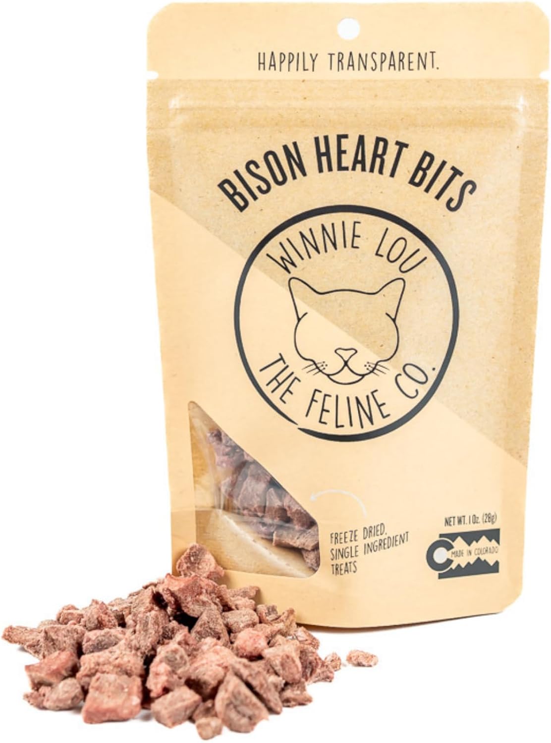 Winnie Lou Grass-Fed Bison Heart Bits Cat Treats, 3 Packs - Single Ingredient, High Protein Cat Food Snacks, Grain Free & Made in The USA, with Taurine, Iron & Zinc for Healthy Cats