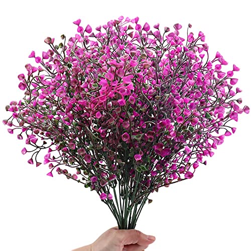 PANXIN Fleurs Artificielles, 4 Pièces Artificielles Extérieures Résistantes aux UV Arbustes Buissons Faux Plantes en Plastique pour Maison Jardin Mariage Intérieur Balcon Vase Décoration (Fuchsia) Cover