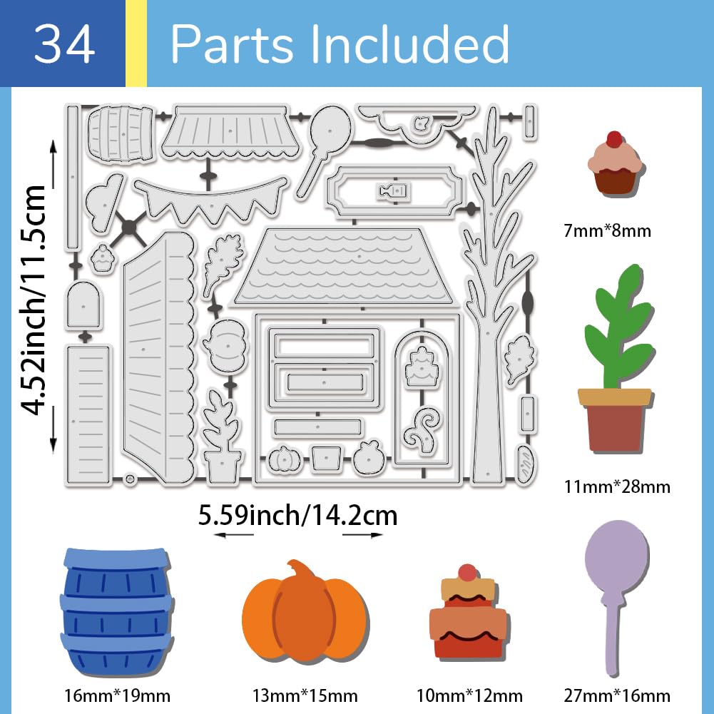 UNICRAFTALE 34pcs Street-Side Shop Metal Cutting Dies Reusable Shops Embossing Cut Stencils Background Stencils Dies for Card Making DIY Crafts Scrapbooking Decoration - Image 3