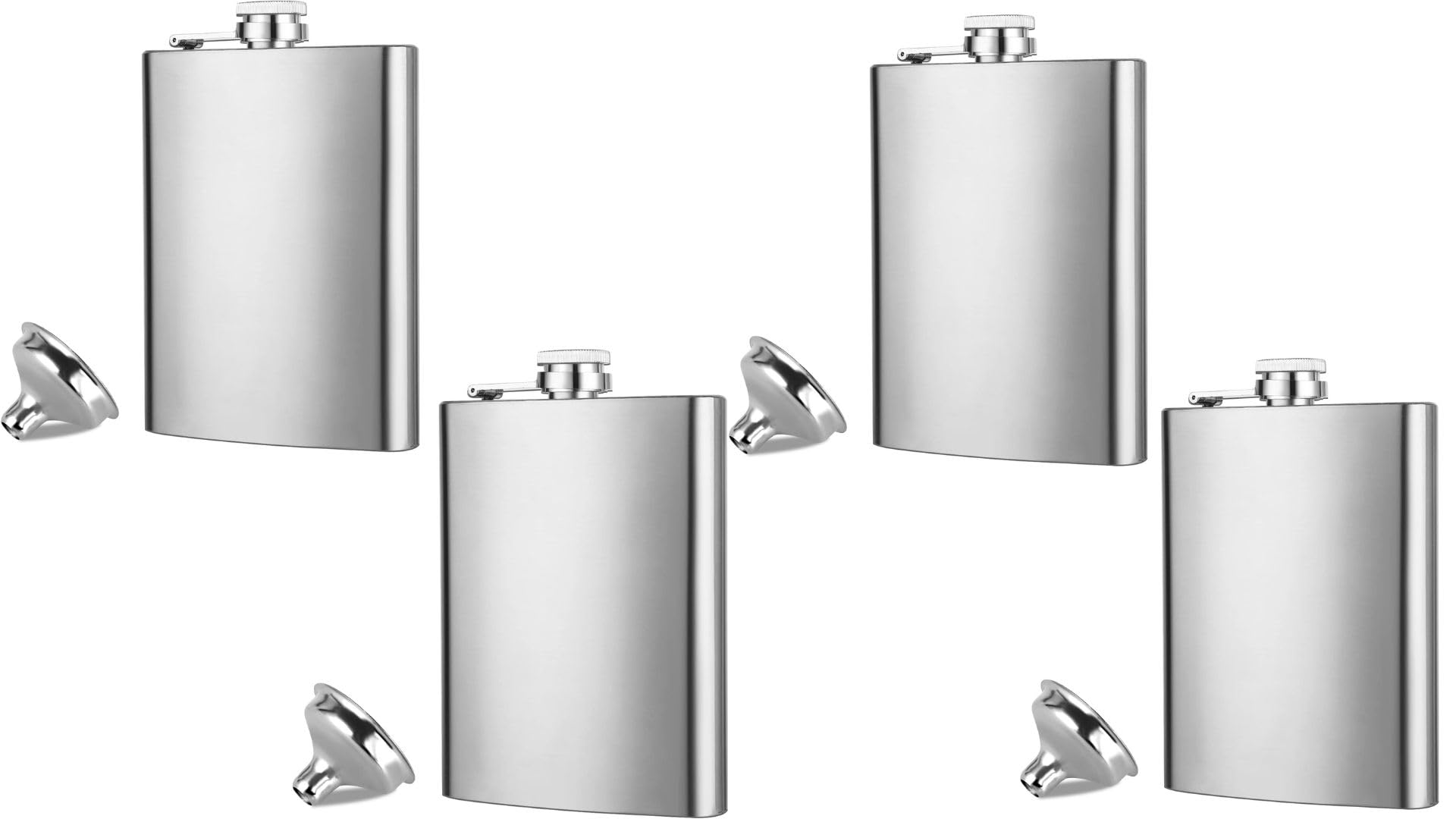 Zoov Stainless Steel Hip Flask with Funnel, Alcohol Drinks Wine Whiskey Holder Bottle 250ml (4 Pcs Hip Flask with Funnel)