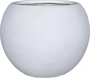 13.5 H x 17" Dia (12" Pot Opening) Round Fiberstone Planter with Drainage Hole, White, Indoor/Outdoor Large Plant Pot for Home Patio Garden, Ideal for Plants (White, 16in)
