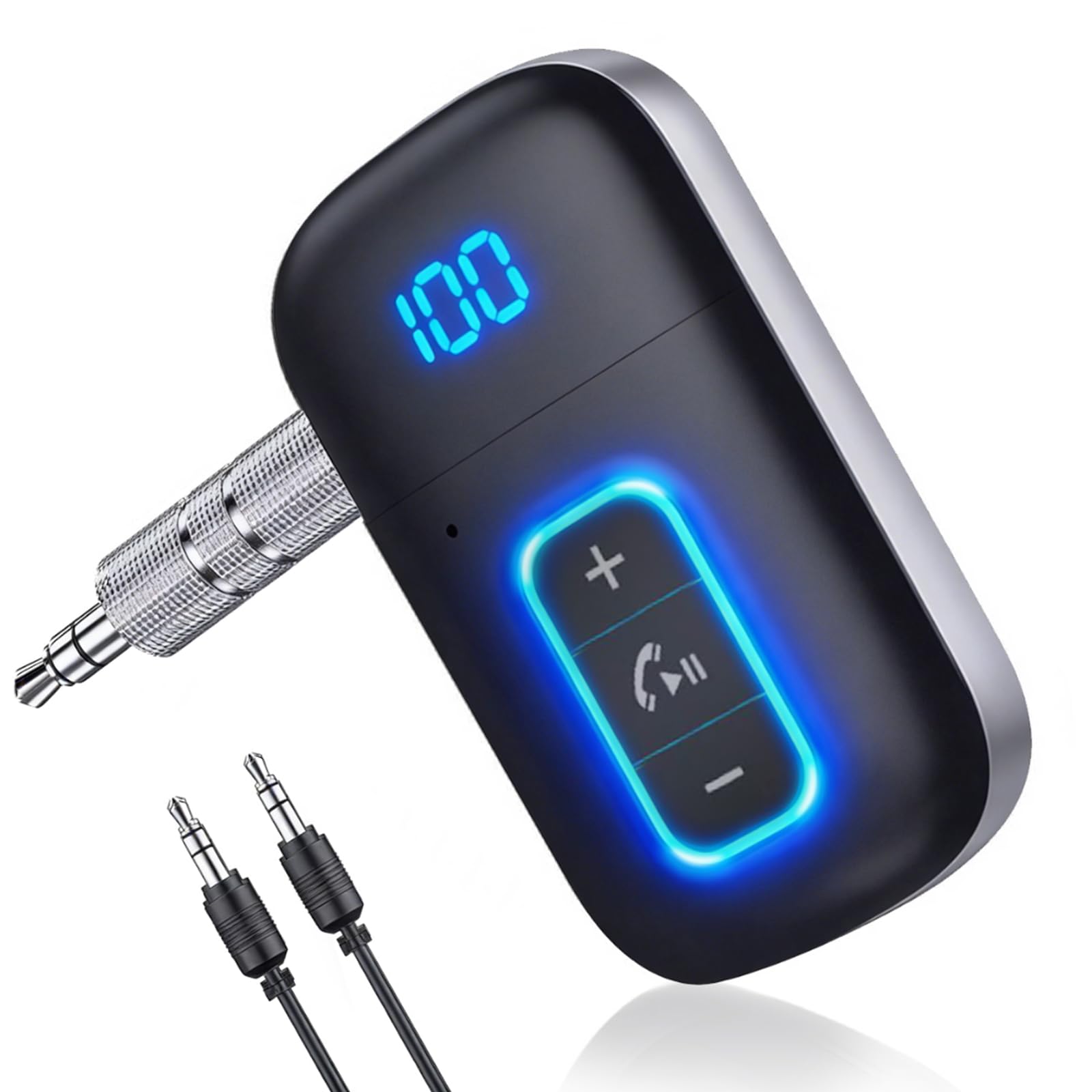TISONNY Bluetooth 5.3 AUX Adapter for Car, Home Audio &amp; Devices, Wireless Music Receiver, Hands-Free Calling, 3.5mm AUX Input, Sound, 16H Battery Life, Compact Design, Silver