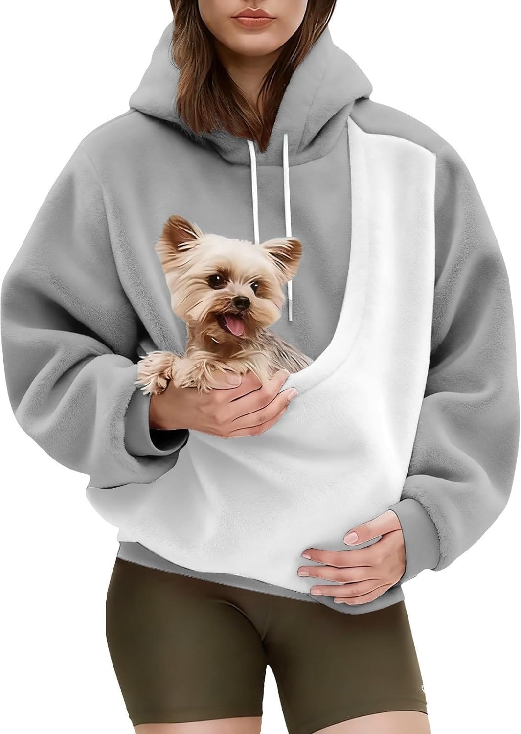 Pet Hoodie for Women - Oversized Fleece with Hands-Free Cat & Dog Pouch