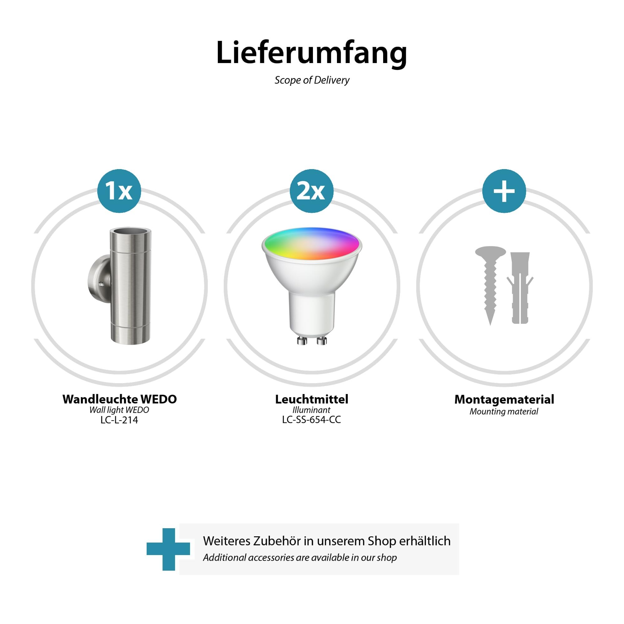 ledscom.de Lampada da parete WEDO per esterno in acciaio inox cromato opaco IP44 Up & Downlight + 2 lampade Smart Home RGBW LED ciascuna 10,82W ciascuna 473lm