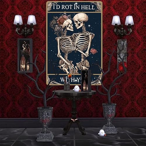 Miniatura 6 de I D ROT IN HELL WITH YOU, decoración gótica divertida para el hogar, decoración de pared de calavera para letreros de lata, humor oscuro para