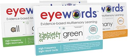 Paquete de tarjetas multisensoriales de palabras para la vista #1-3 y colores, formas y números