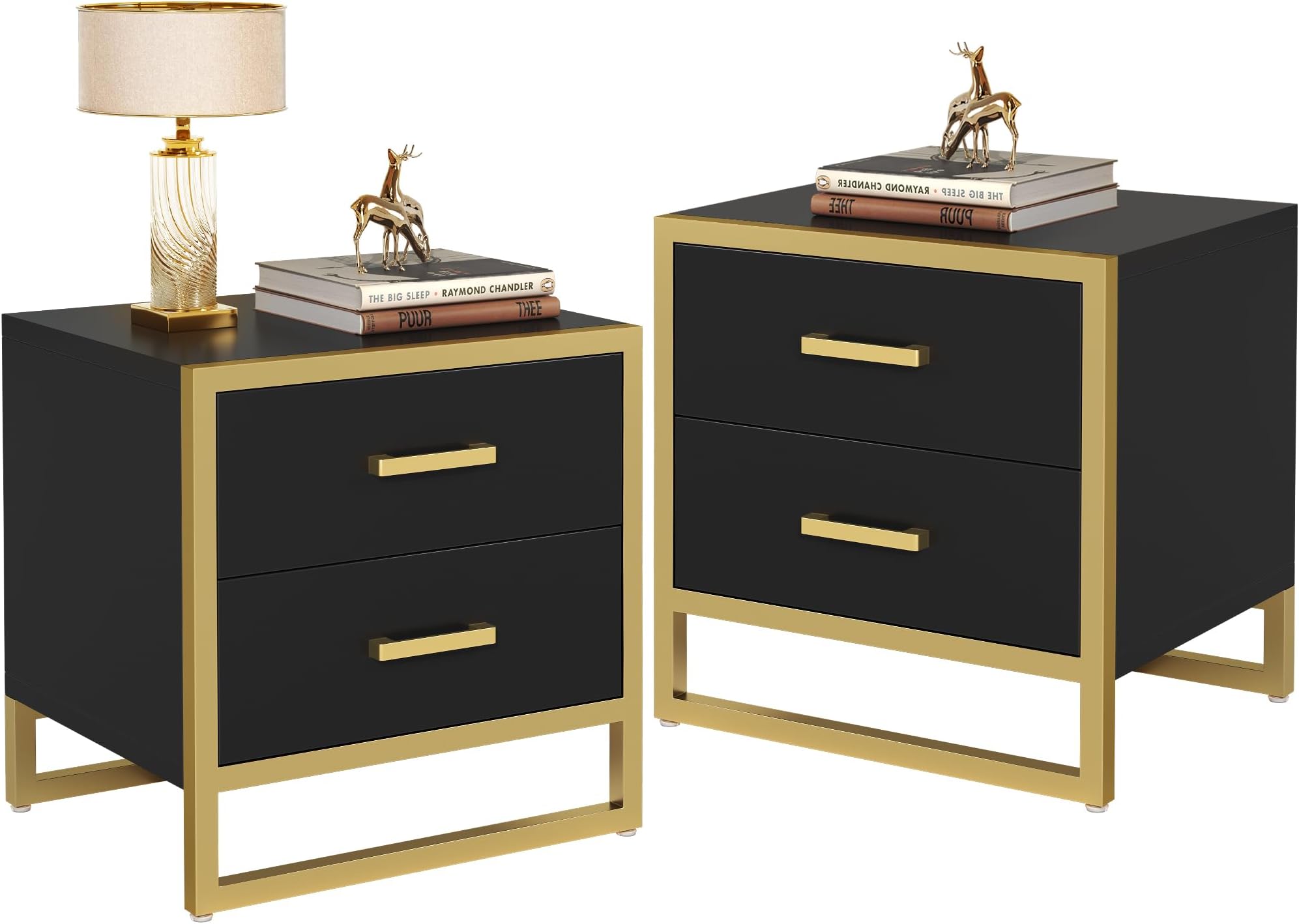 Modern Black Nightstand Set of 2 Double End Side Table