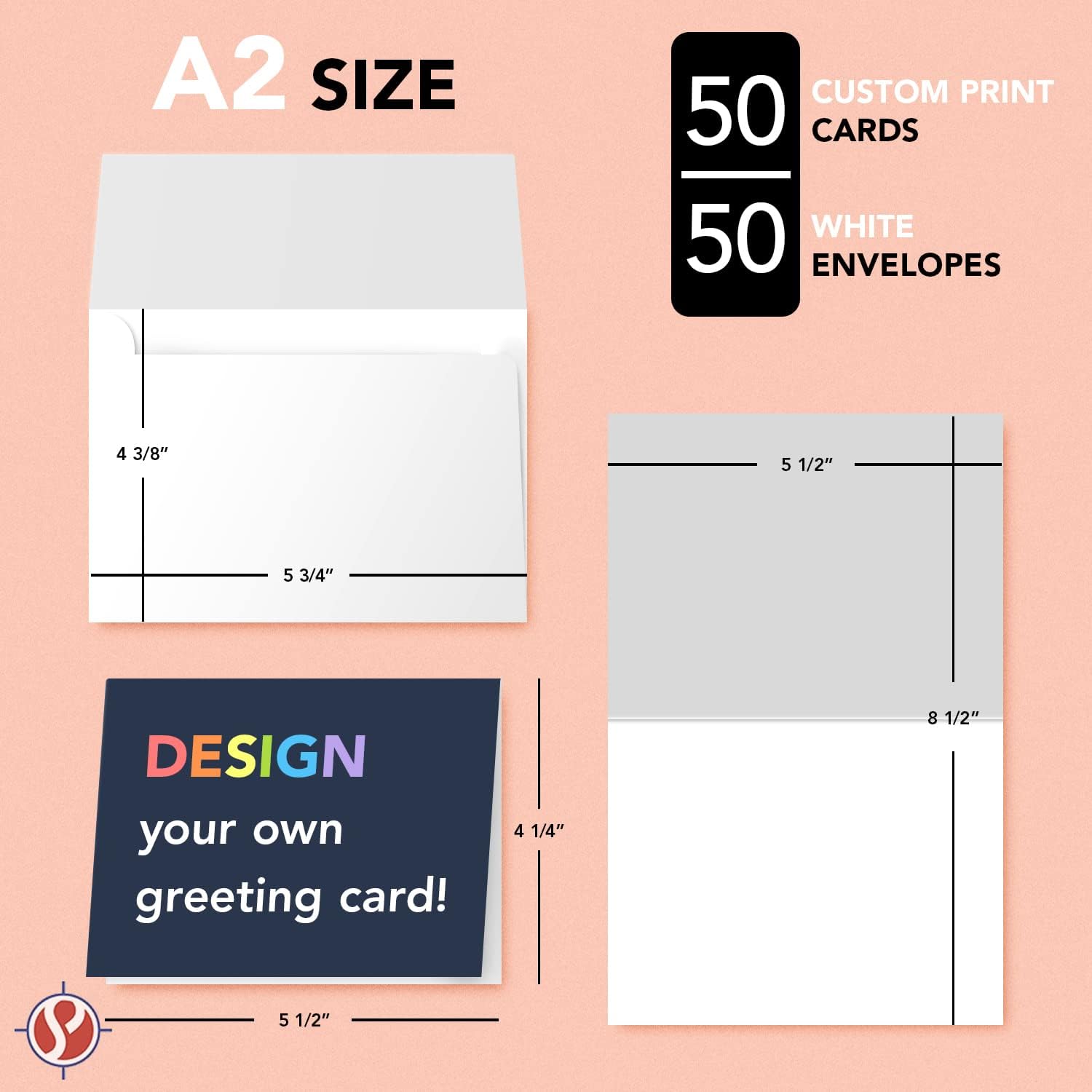 Personalized Greeting Cards & Envelopes, Design Your Own Custom Printed Wedding, Holiday, Birthday & Graduations Cards – Make Your Choice of Text & Graphic – 4.25" x 5.5" – 50 per Pack (Horizontal)