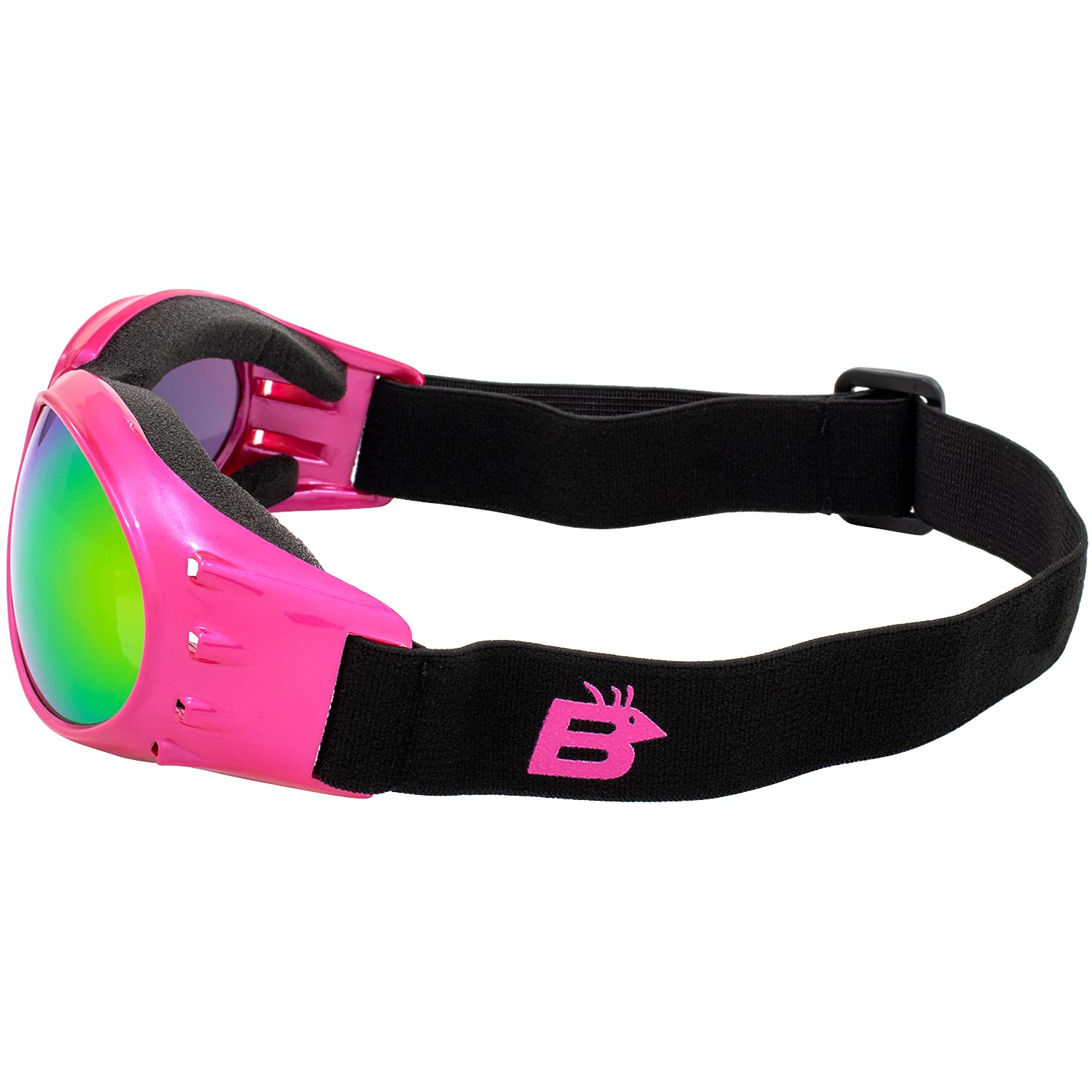 Birdz Eyewear Eagle - Occhiali da moto imbottiti da donna, 2 paia, montatura rosa con lenti a specchio rosa e fumo