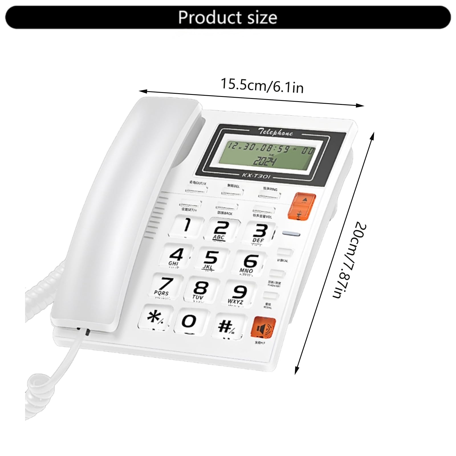 Teléfono con botón grande, teléfono fijo de cristal para personas mayores, comercio, pantalla de llamadas, teléfono con cable de llamadas para el hogar, oficina, hotel