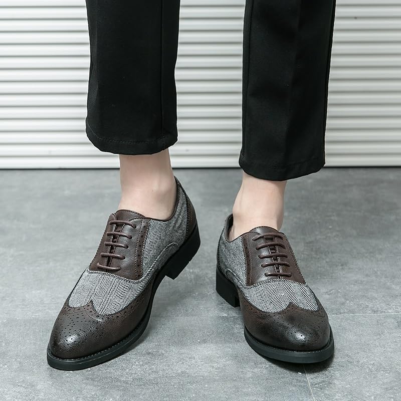 Shoes Dress Oxford for Men Lace Up Pointed Toe Brogue Embossed Wing tip Two Tone Patchwork Non Slip Rubber Sole Slip Resistant Anti-Slip Classic4