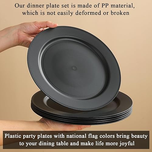 Miniatura 3 de Berglander Juego de 12 platos de plástico negro de 10 pulgadas, platos planos reutilizables e irrompibles, platos de ensalada, cuencos para pasta,