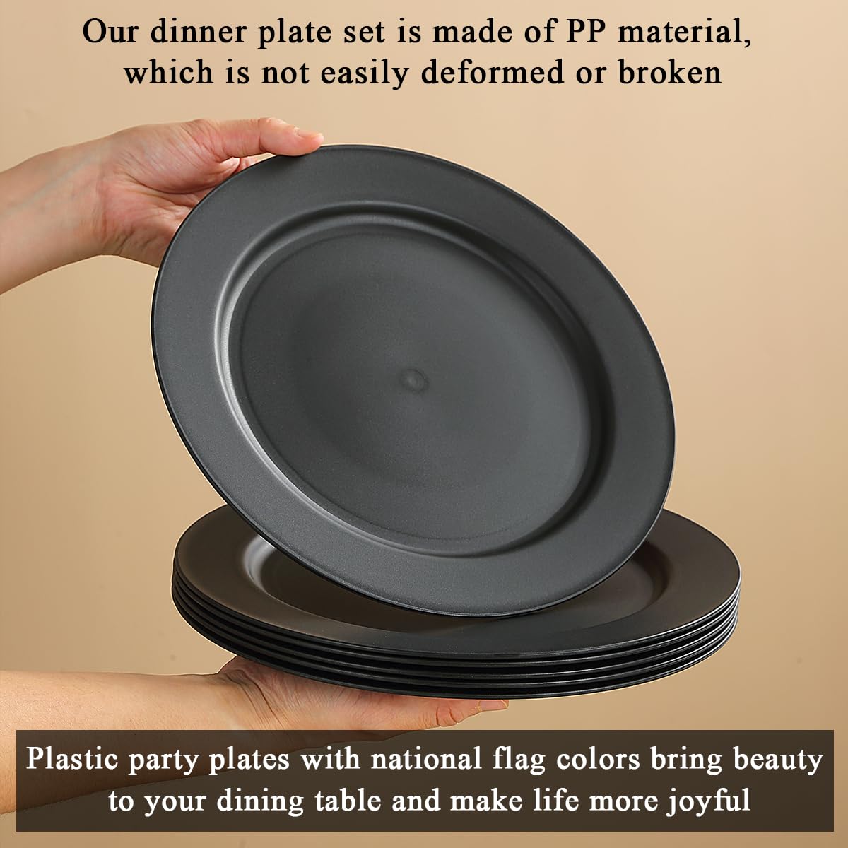 Set 12 Piatti In Plastica Neri Riutilizzabili - 25 Cm, Infrangibili, Per Casa, Picnic E Campeggio - Foto 3