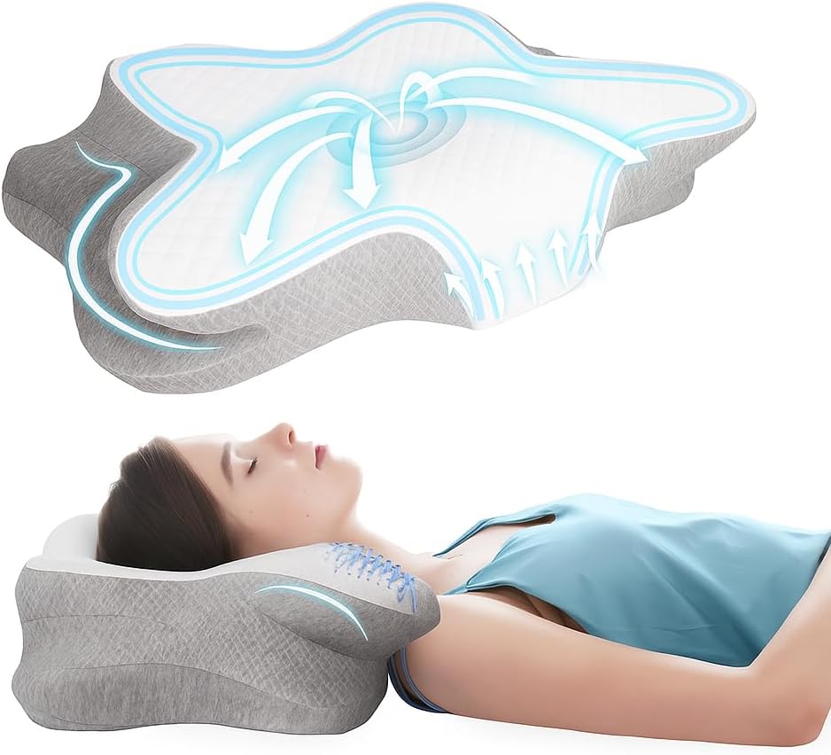Cloud Booth Cooling Memory Foam Cervical Pillow – Orthopaedic Neck Support for Side, Back & Front Sleepers – Ergonomic, Adjustable, Cooling Gel, Washable Cover, Neck Pain Relief Pillow - Amazon product rated Grade B