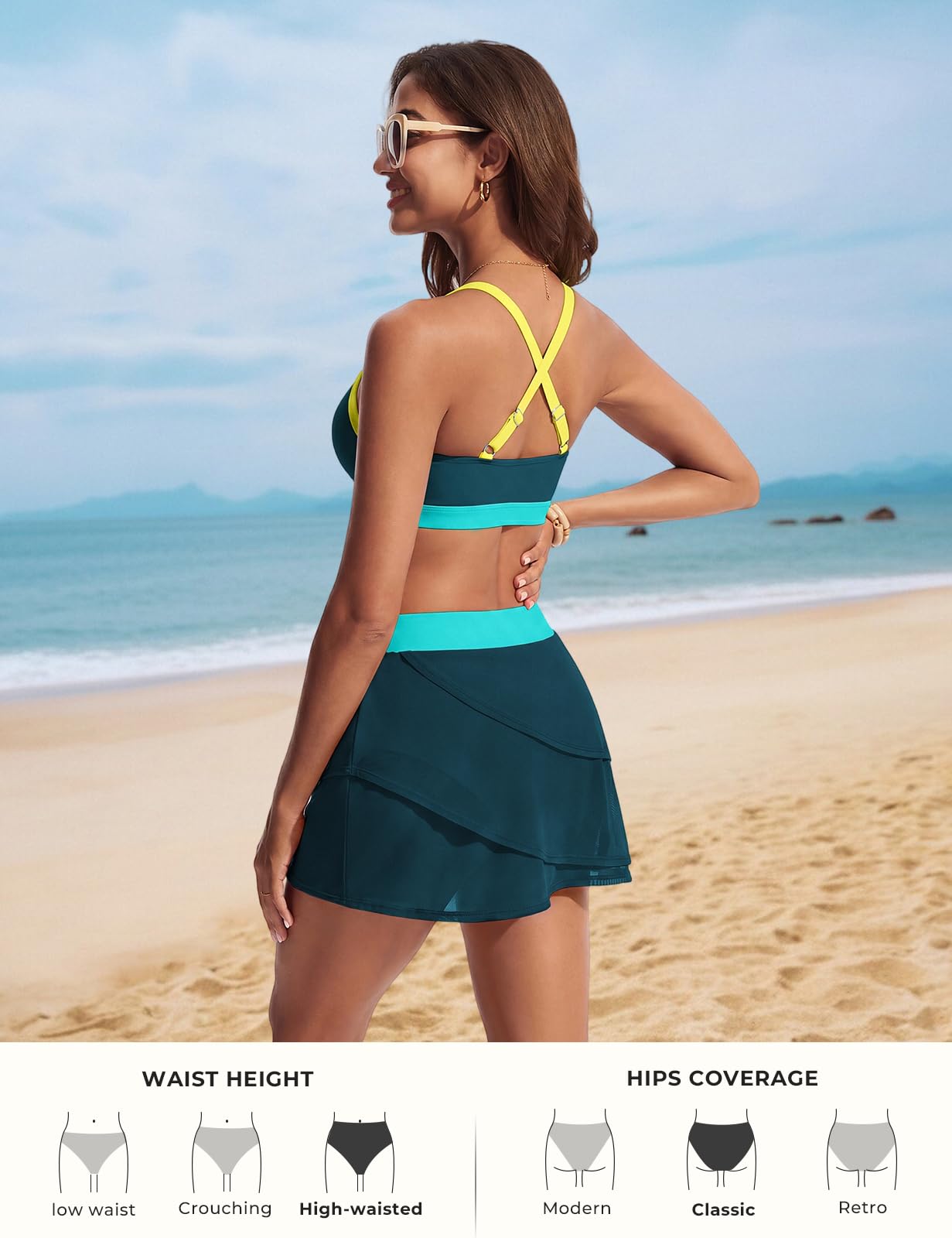 Hanna Nikole Conjunto de bikini para mujer, traje de baño de dos piezas para mujer, bikini push up, traje de baño de cintura alta, falda de bikini de malla transparente
