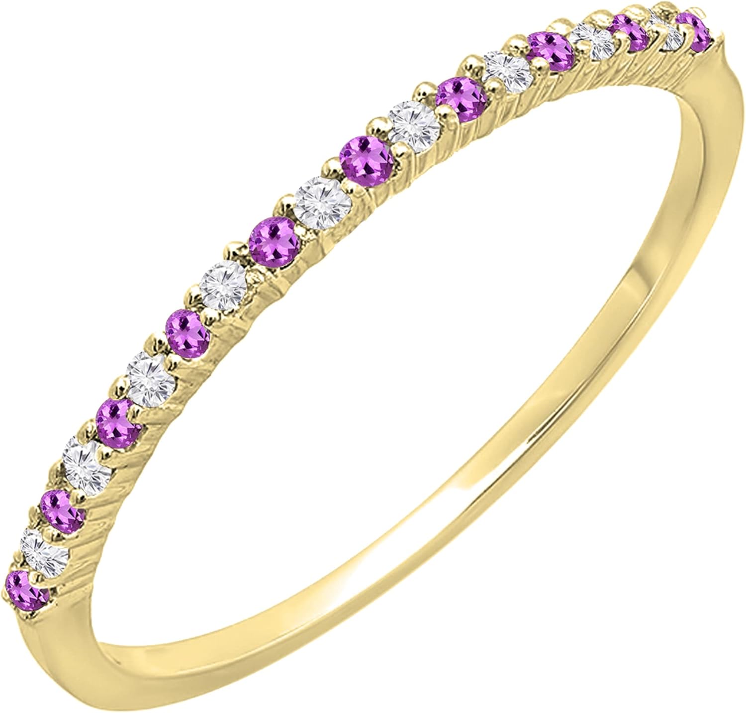 Dazzlingrock Collection Round Amethyst & White Diamond Womens Stackable Thin Matching Wedding Band, Available in 10K/14K/18K Solid Gold