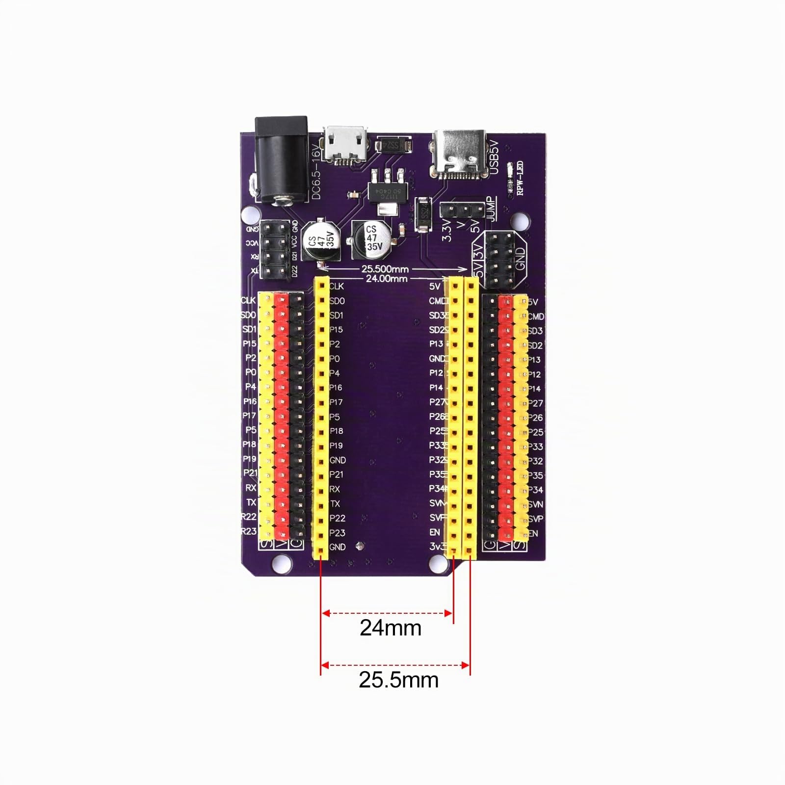 2 Stück 38 Pins ESP32 Breakout Board ESP32 GPIO Extension Board für Pin-Abstand 25,5 mm / 23mm ESP32 Development Board