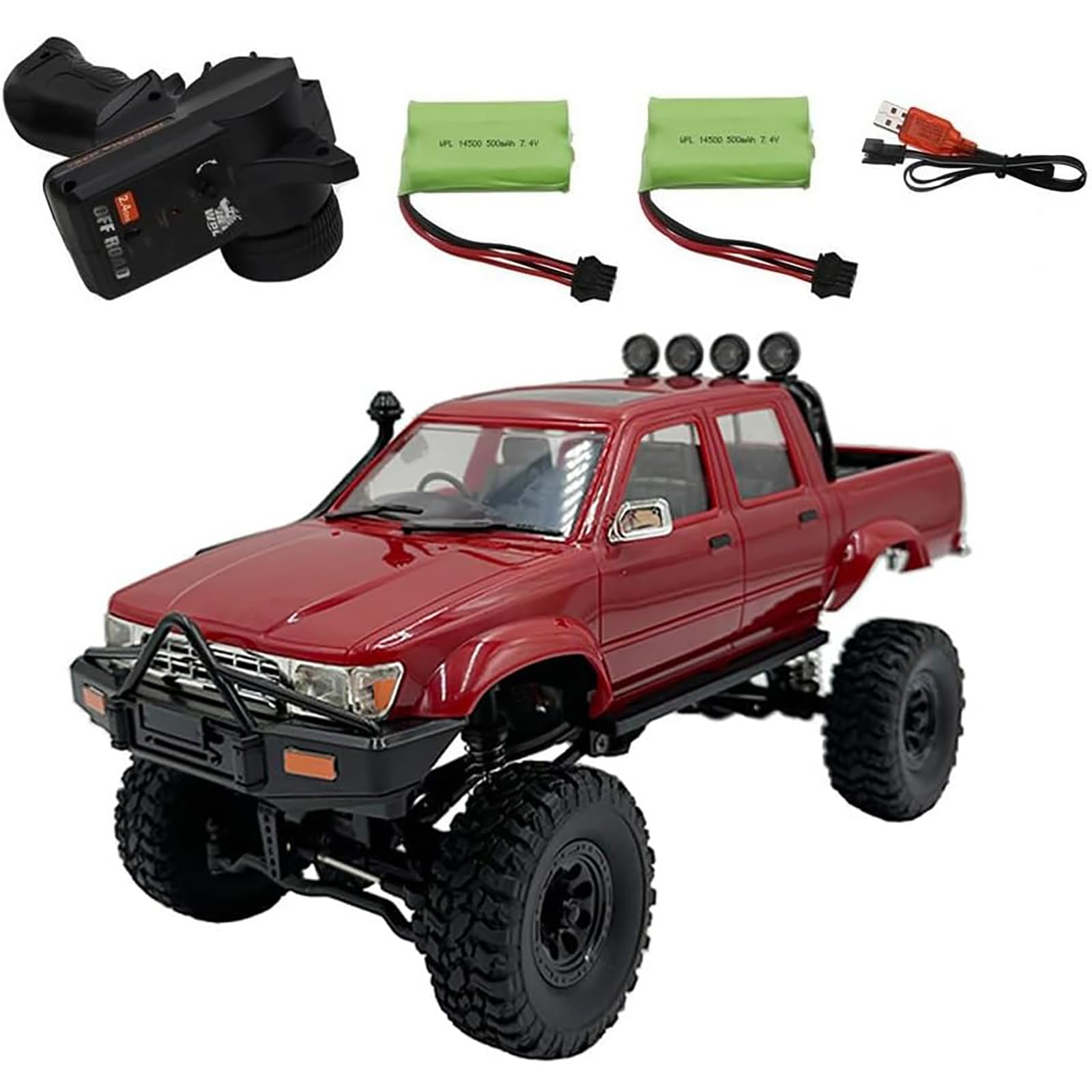 C64-1 1/16 Scale RC Pickup Truck, 4WD Off-Road Crawler z pełną kontrolą proporcjonalną, 2 baterie, pilot 2,4 GHz, samochód RC dla dorosłych,Red