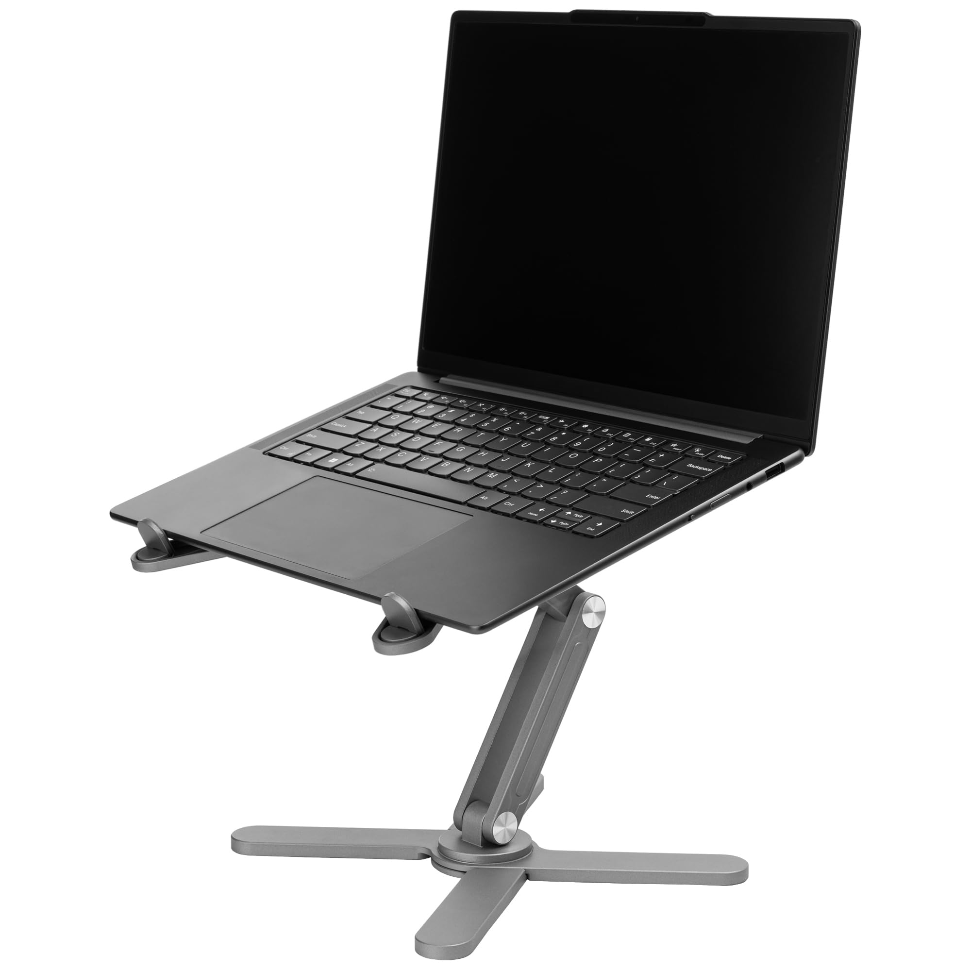 ELANOX Supporto Pieghevole Per Laptop E Tablet, MacBook, iPad, In Lega Di Alluminio Con Rotazione A 360°, Ergonomico, Portatile E Regolabile In Altezza (Grigio)