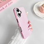 NITITOP Compatible with iPhone 16 Case Matte Cute Vertical Stripes for Women Girls Men Boy Striped Pattern Hybrid 2 Layers Back Shockproof Protective Cover - Pink