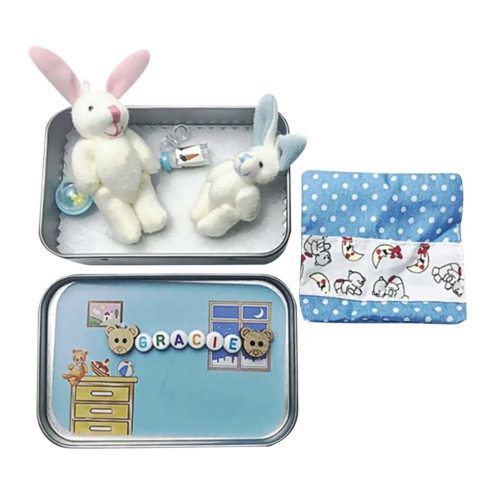 2 Peluches Lapins De Pâques Dans Boîte Métallique – Adoption DIY, Boîte-poches Décorative, Rose, 9,5 X 6 X 2 Cm, Décoration De Fête