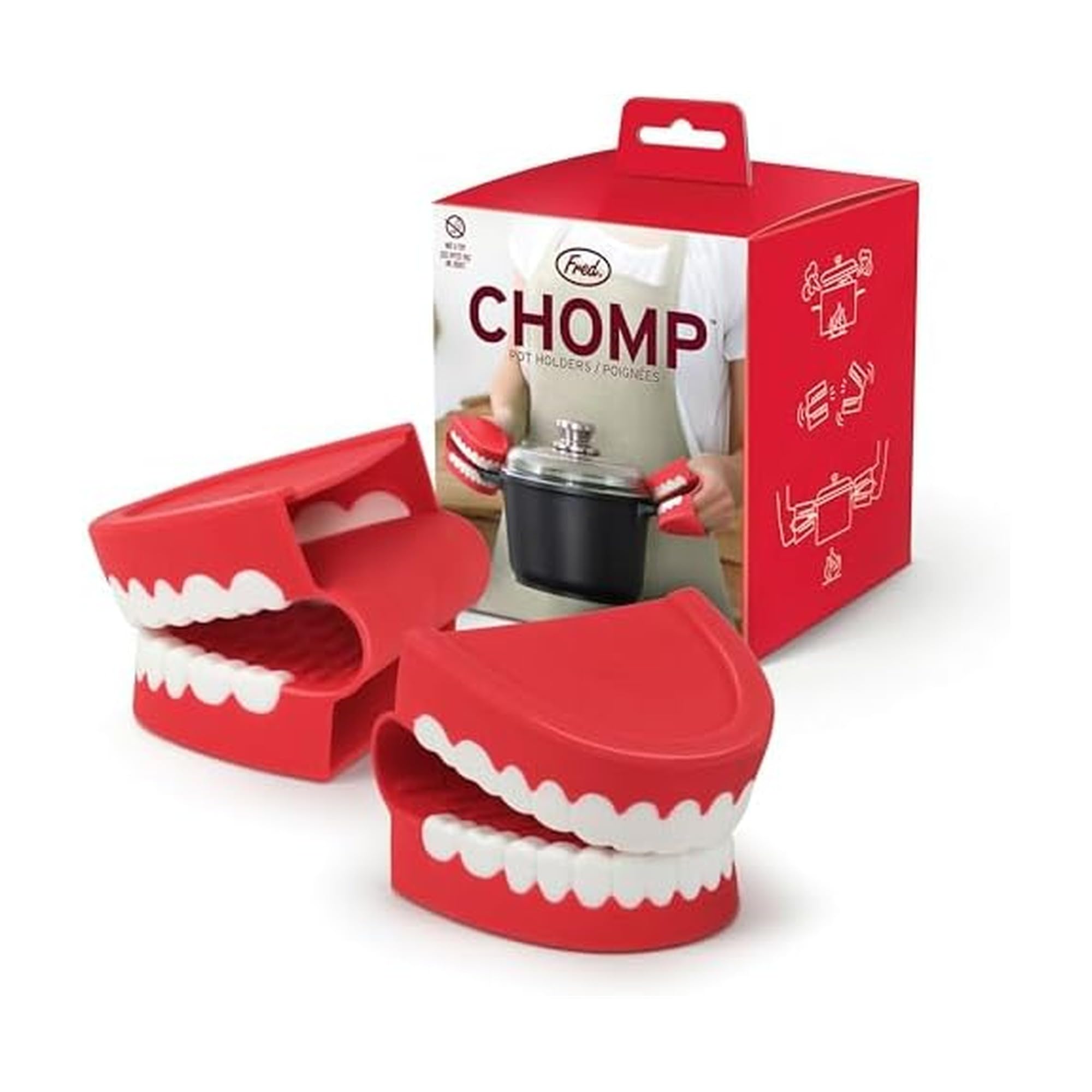Genuine Fred Chomp Pot Holders, Oven Mitts, Set of 2, Chattering Teeth Inspired, Heat Resistant Silicone Oven Grips, Fun, Quirky Kitchen Gadget and Accessory